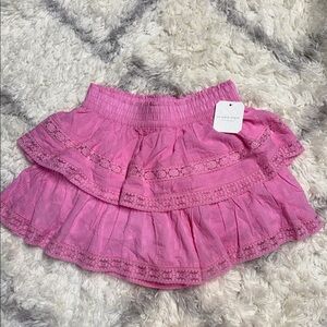 Altar'd State Pink Tiered Lace-Trim Mini Skirt